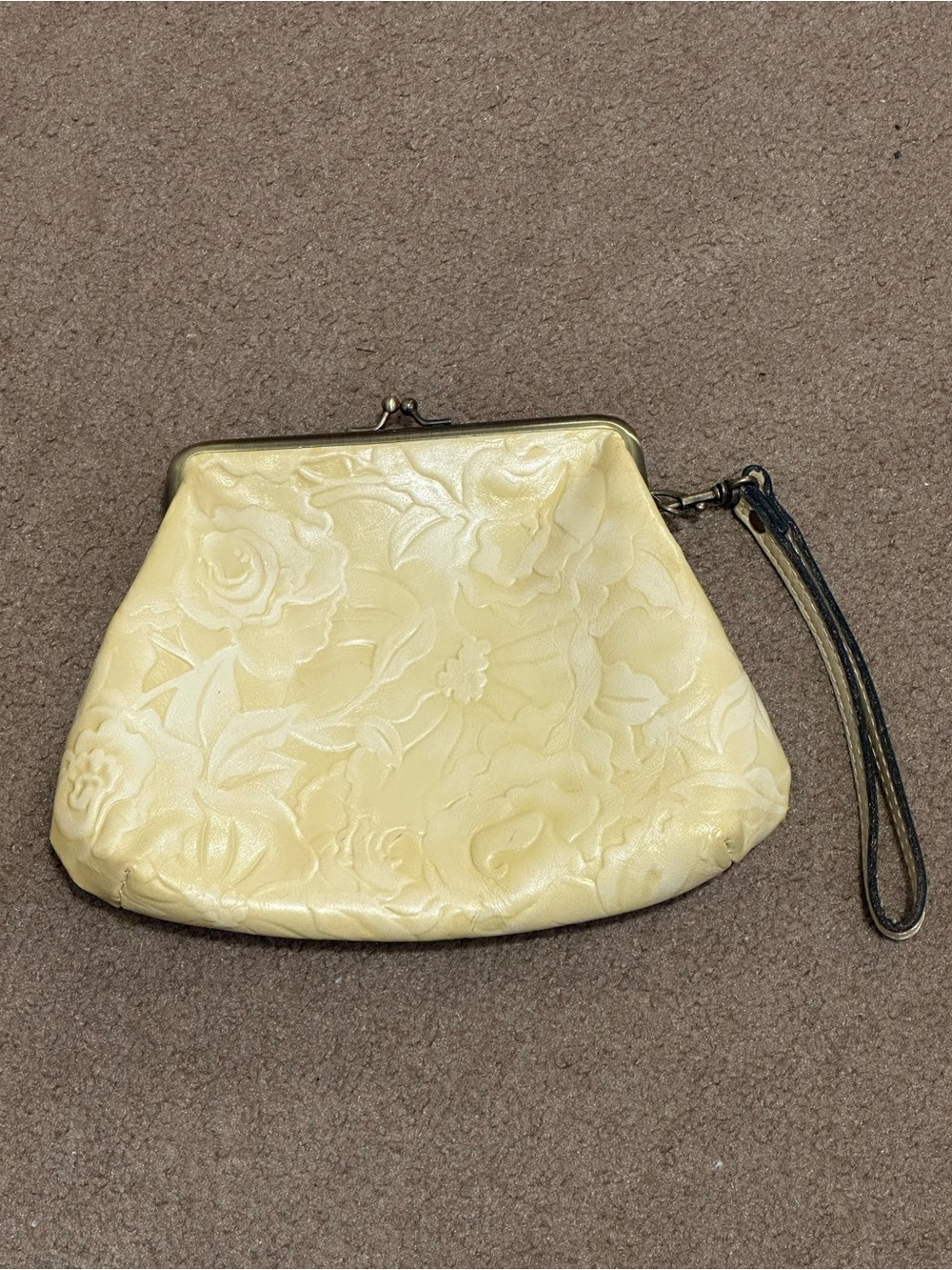 Patricia Nash Elegant Cream Floral Embossed Wristlet Clutch
